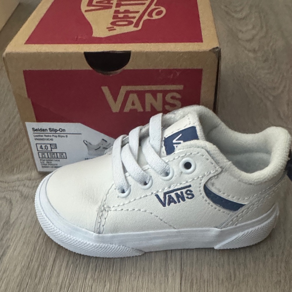 Vans Kids White and Blue Sneakers